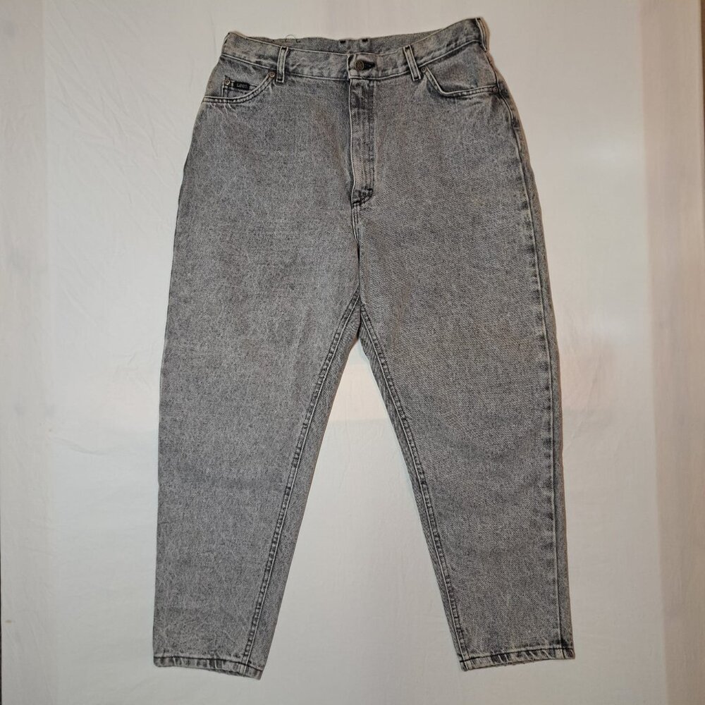 LEE Riders Jeans Women's Size 18 PET. ‎ Gray Denim High Rise Tapered USA made